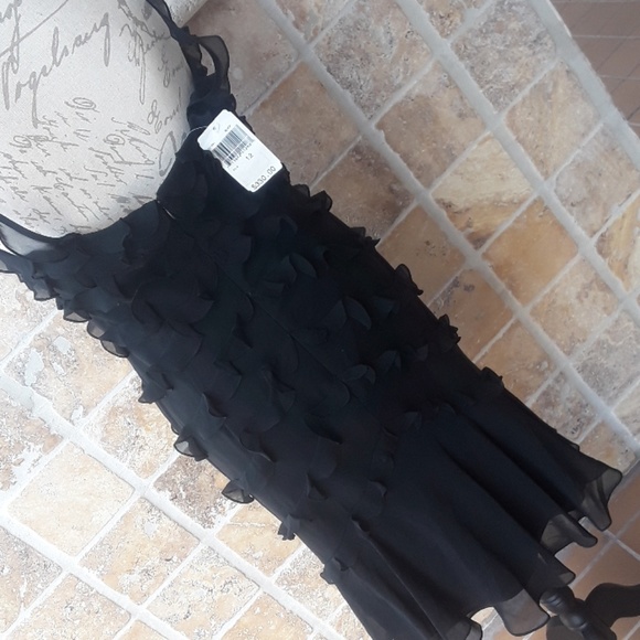 NWT KAY UNGER 100% silk black tiered dress size 12 - Picture 4 of 8